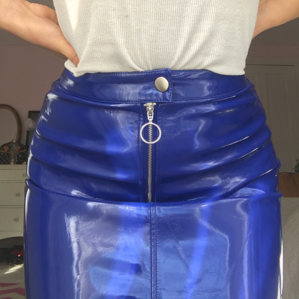 blue tight latex skirt